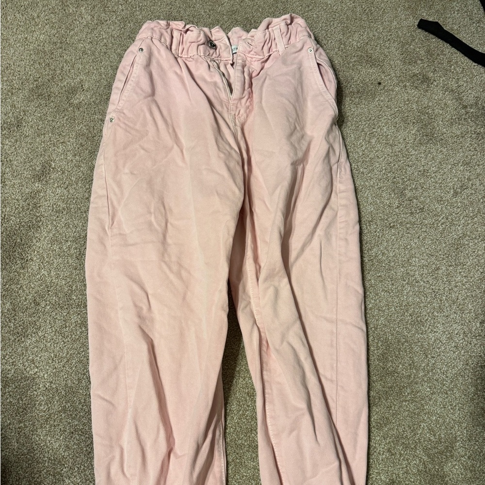 Baby pink Zara paperbag waist jeans size 6